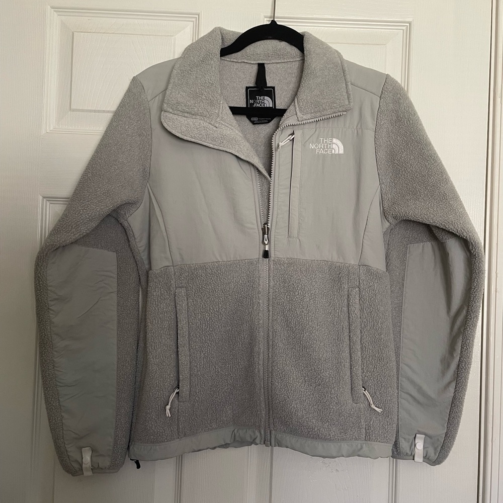 XS Womens The North Face Light Gray Fleece Jacket Full Zip Long Sleeve Pockets